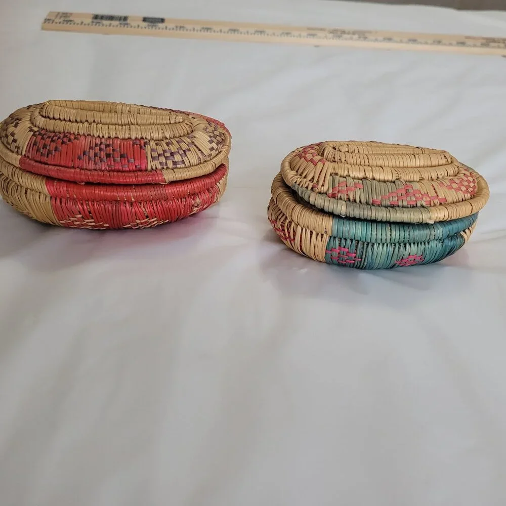Woven Trinket Jewlery Baskets 2 Small Vintage Handmade